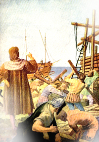 Colón hace construir un fuerte con los restos de la carabela Santa María